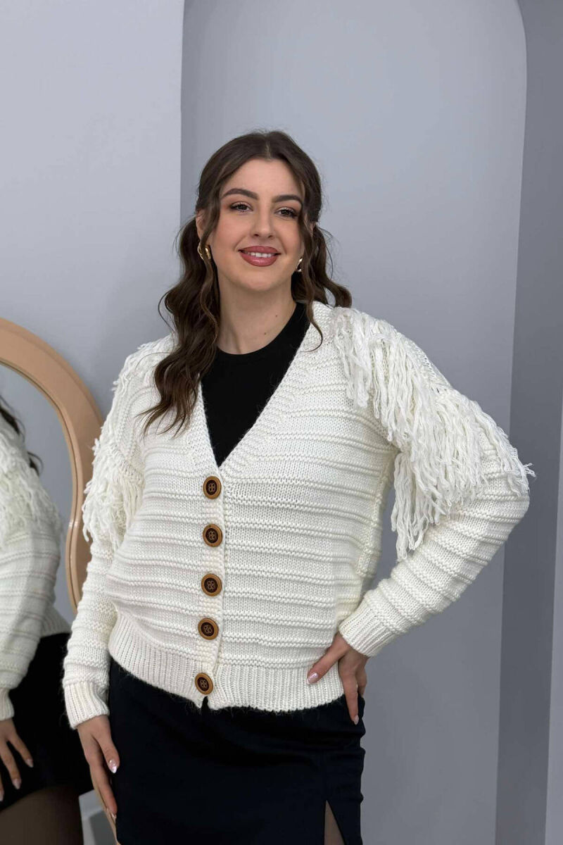 ONE COLOR KNITTED WOMEN CARDIGAN WHITE-E BARDHE - 1