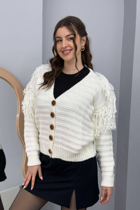 ONE COLOR KNITTED WOMEN CARDIGAN WHITE-E BARDHE - 2
