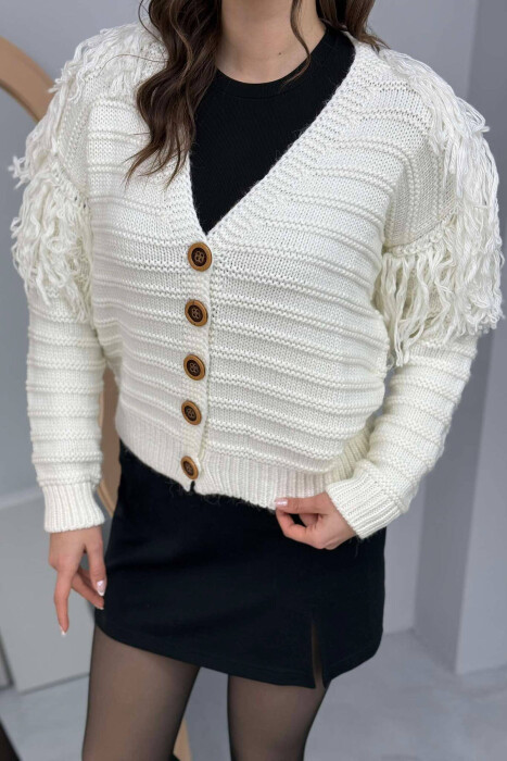 ONE COLOR KNITTED WOMEN CARDIGAN WHITE-E BARDHE - 5