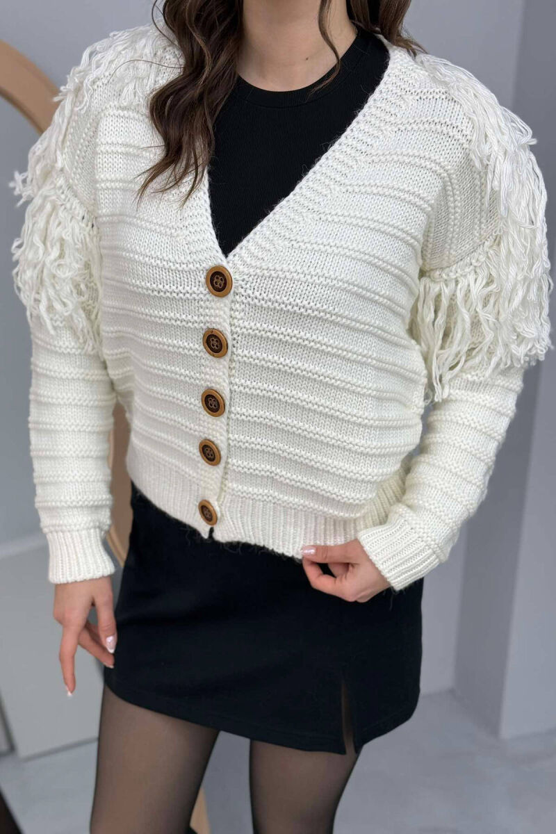 ONE COLOR KNITTED WOMEN CARDIGAN WHITE-E BARDHE - 5