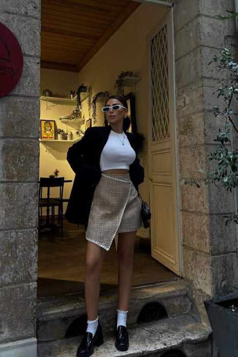 ONE COLOR KNITTED WOMEN SKIRT BEIGE/BEZHE - 1