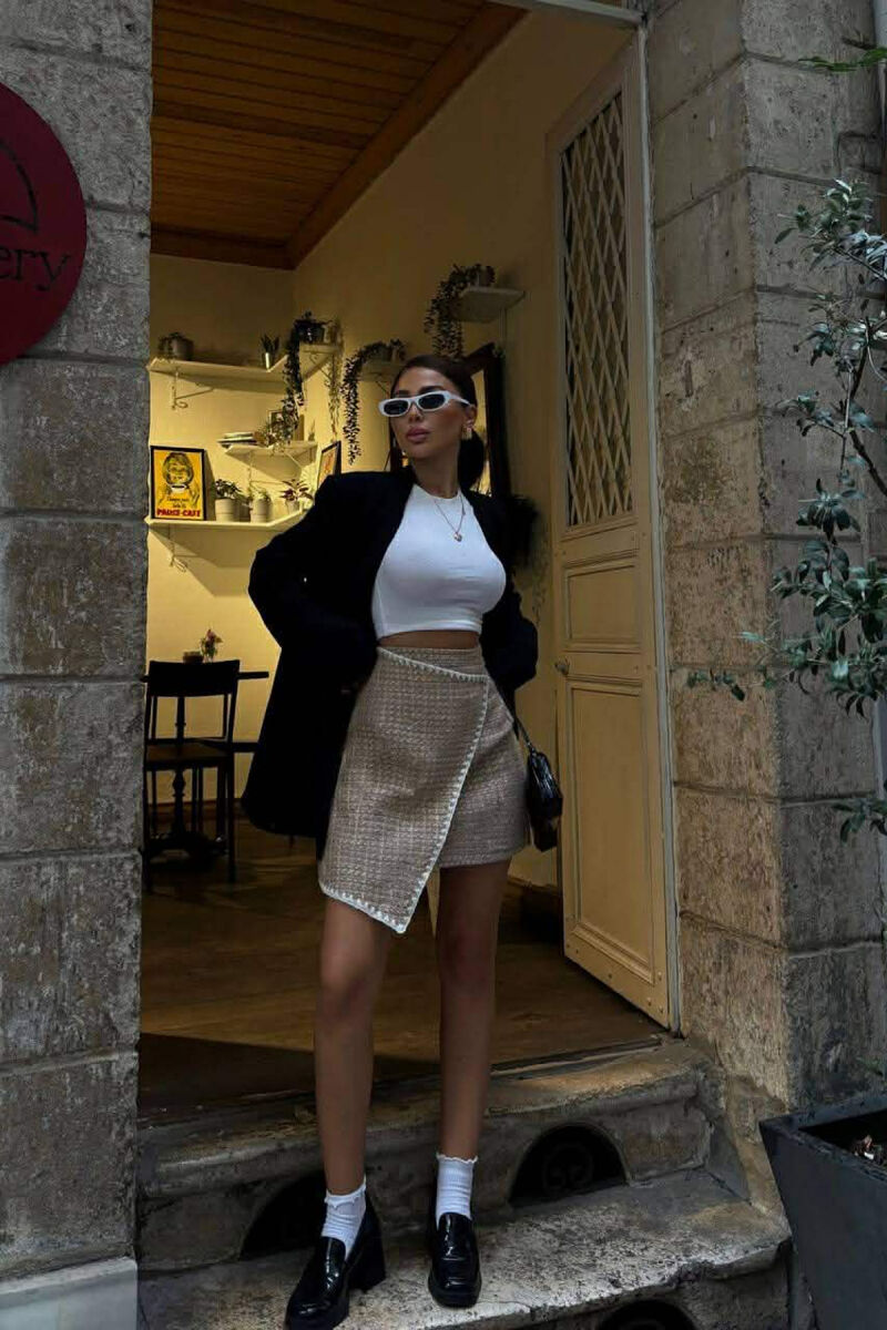 ONE COLOR KNITTED WOMEN SKIRT BEIGE/BEZHE - 1