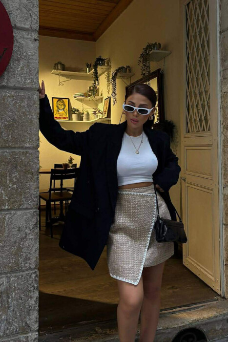 ONE COLOR KNITTED WOMEN SKIRT BEIGE/BEZHE - 3