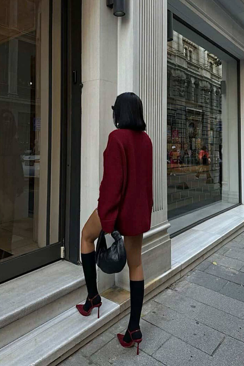 ONE COLOR KNITTED WOMEN SWEATER BURGUNDY/VISHNJE - 2