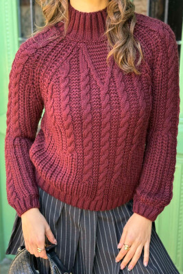 ONE COLOR KNITTED WOMEN SWEATER BURGUNDY/VISHNJE 