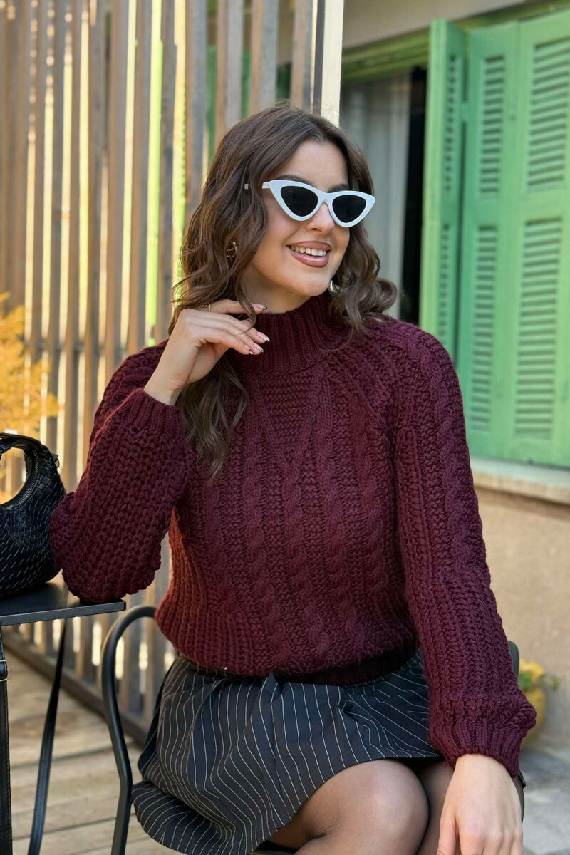 ONE COLOR KNITTED WOMEN SWEATER BURGUNDY/VISHNJE - 2