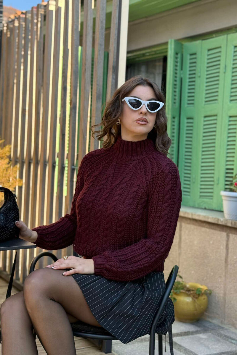 ONE COLOR KNITTED WOMEN SWEATER BURGUNDY/VISHNJE - 3