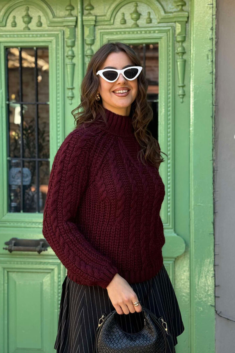 ONE COLOR KNITTED WOMEN SWEATER BURGUNDY/VISHNJE - 4