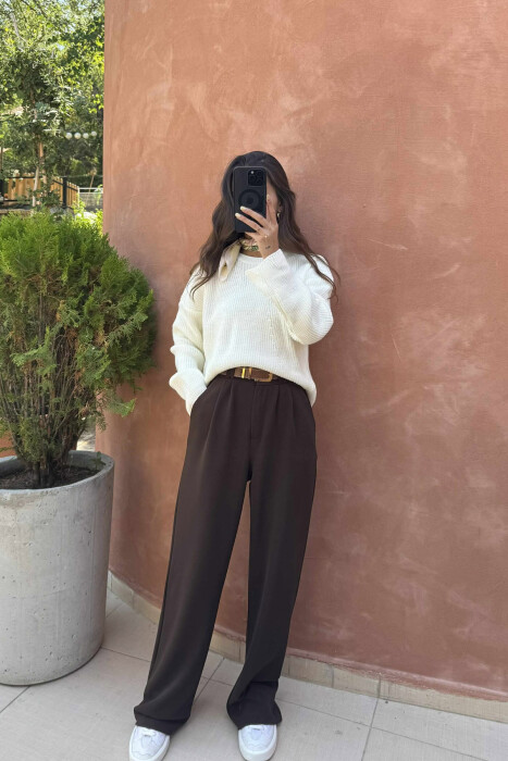 ONE COLOR KNITTED WOMEN SWEATER CREAM/KREM 