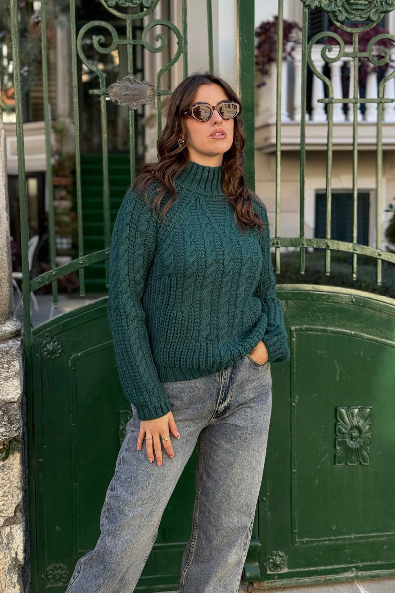 ONE COLOR KNITTED WOMEN SWEATER GREEN/JESHILE - 2