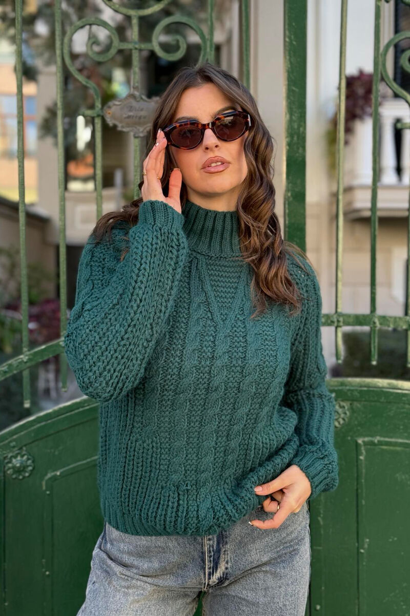 ONE COLOR KNITTED WOMEN SWEATER GREEN/JESHILE - 3