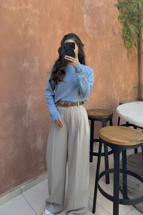 ONE COLOR KNITTED WOMEN SWEATER LIGHTBLUE/BZ 