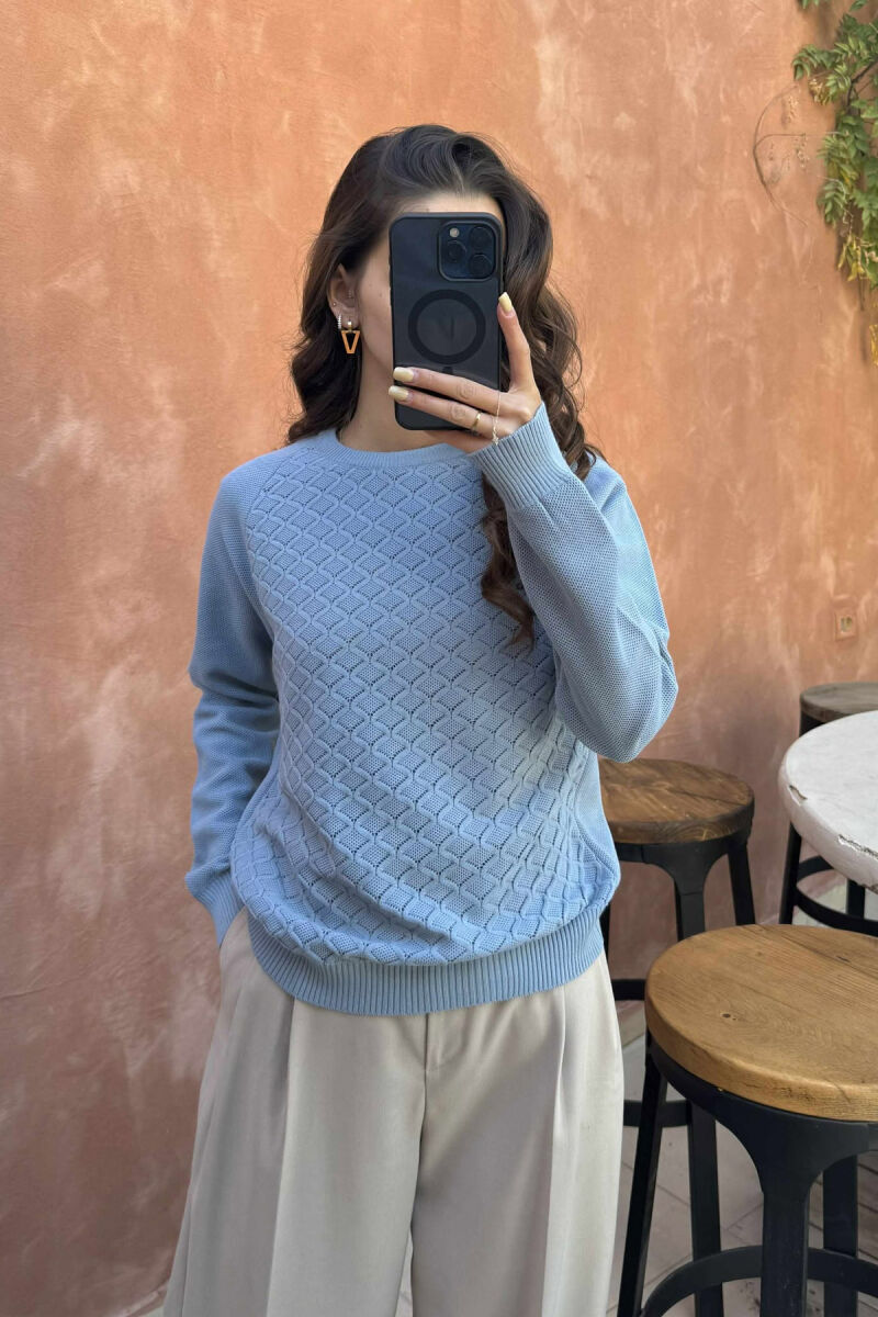 ONE COLOR KNITTED WOMEN SWEATER LIGHTBLUE/BZ - 2