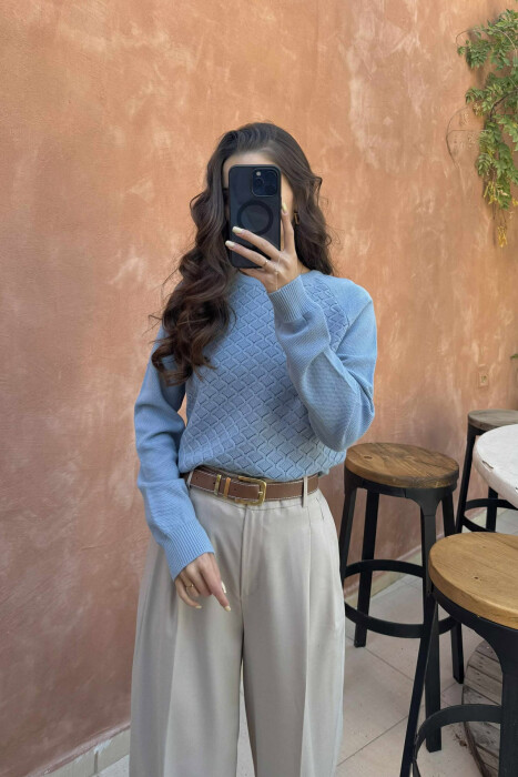 ONE COLOR KNITTED WOMEN SWEATER LIGHTBLUE/BZ - 4