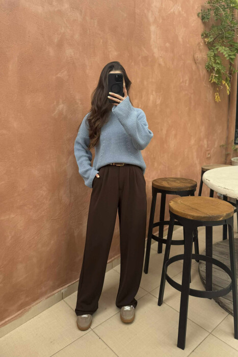 ONE COLOR KNITTED WOMEN SWEATER LIGHTBLUE/BZ - 2