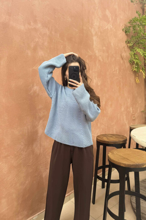 ONE COLOR KNITTED WOMEN SWEATER LIGHTBLUE/BZ - 4