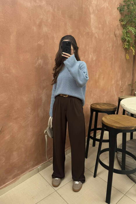 ONE COLOR KNITTED WOMEN SWEATER LIGHTBLUE/BZ - 5