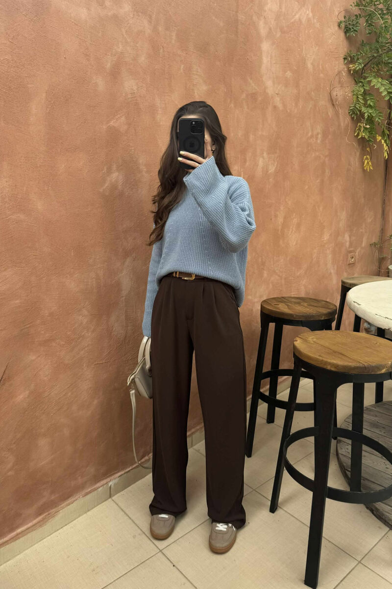 ONE COLOR KNITTED WOMEN SWEATER LIGHTBLUE/BZ - 5