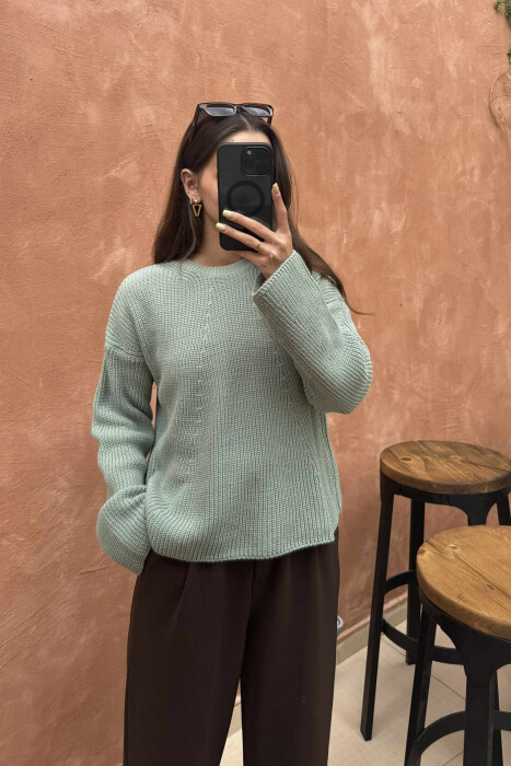 ONE COLOR KNITTED WOMEN SWEATER MINT/MENTE - 2