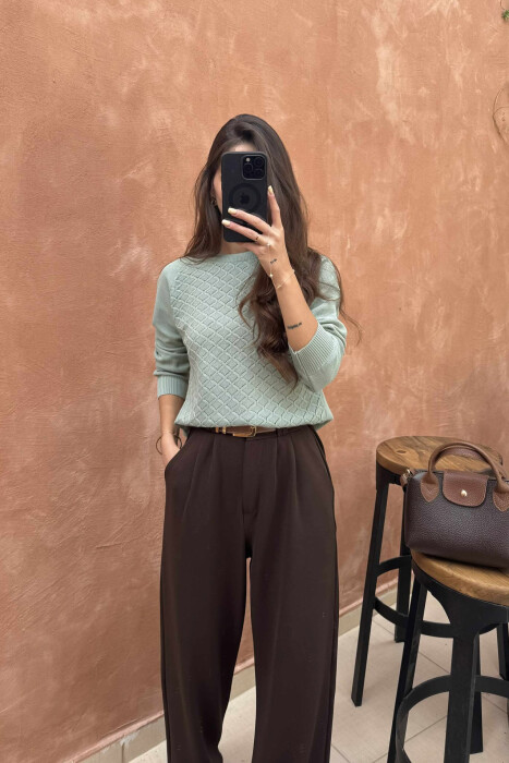 ONE COLOR KNITTED WOMEN SWEATER MINT/MENTE - 2