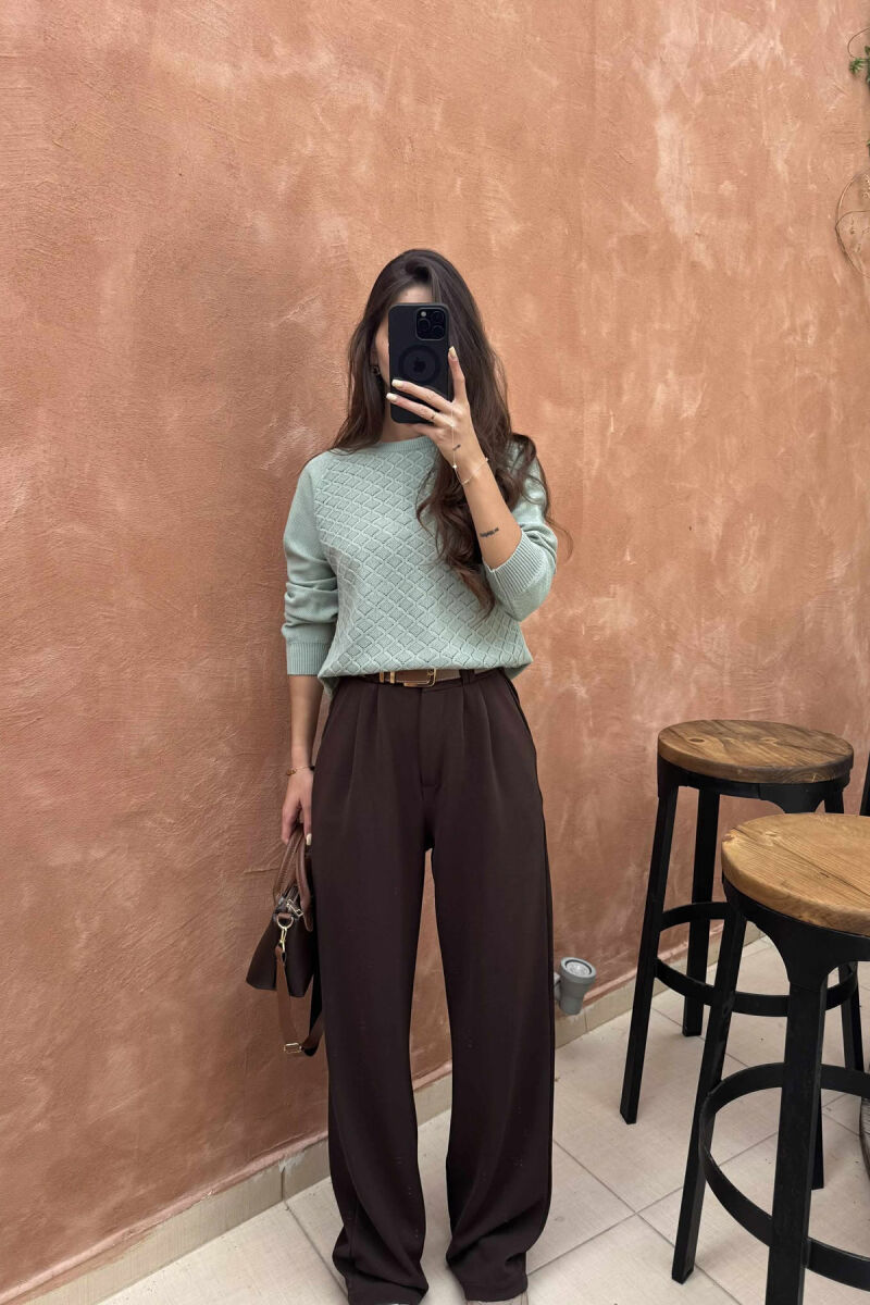 ONE COLOR KNITTED WOMEN SWEATER MINT/MENTE - 5