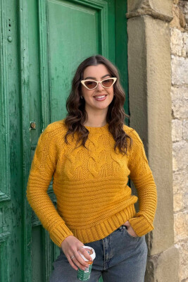 ONE COLOR KNITTED WOMEN SWEATER MUSTARD/MUSTARDE 