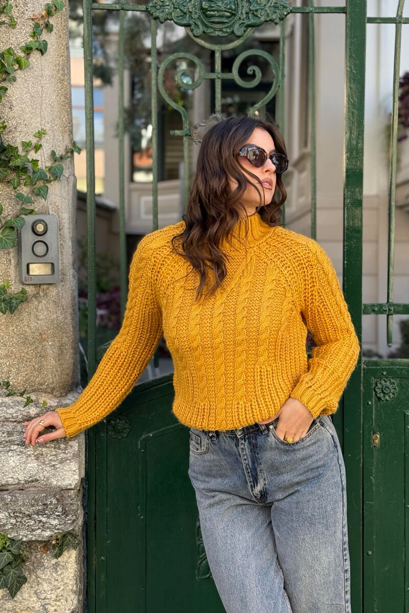 ONE COLOR KNITTED WOMEN SWEATER MUSTARD/MUSTARDE - 5