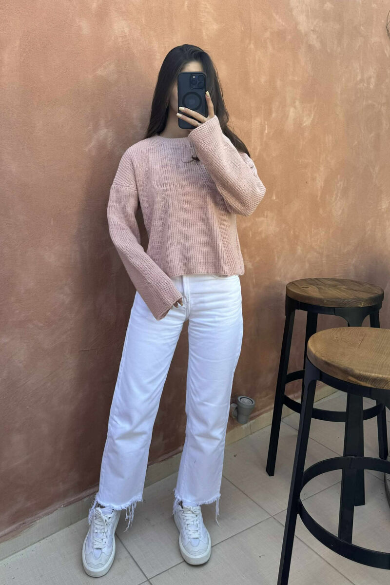 ONE COLOR KNITTED WOMEN SWEATER POWDER/PUDER - 1