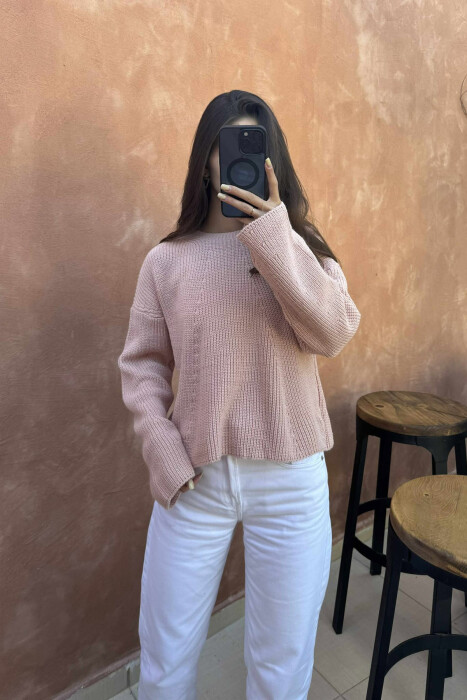 ONE COLOR KNITTED WOMEN SWEATER POWDER/PUDER - 2