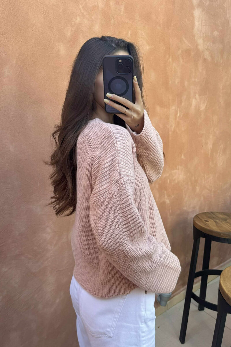 ONE COLOR KNITTED WOMEN SWEATER POWDER/PUDER - 3
