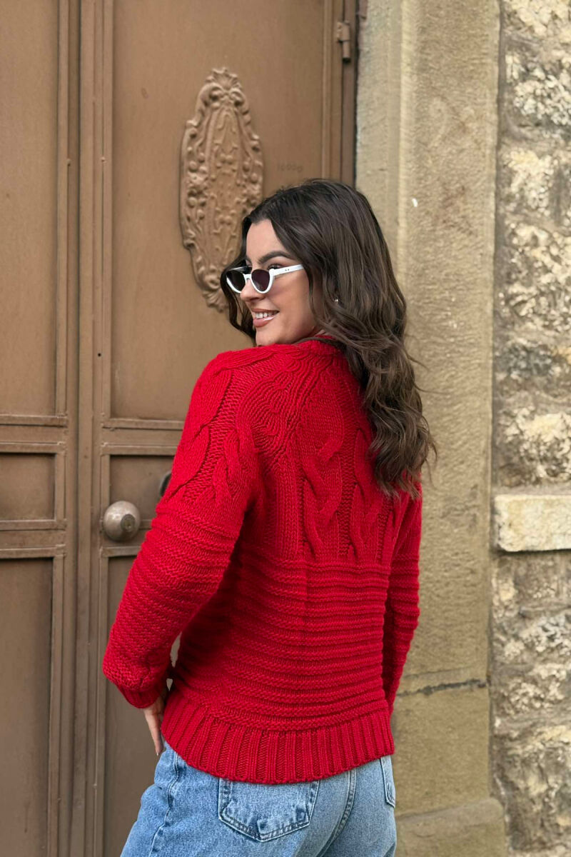 ONE COLOR KNITTED WOMEN SWEATER RED/E KUQE - 4