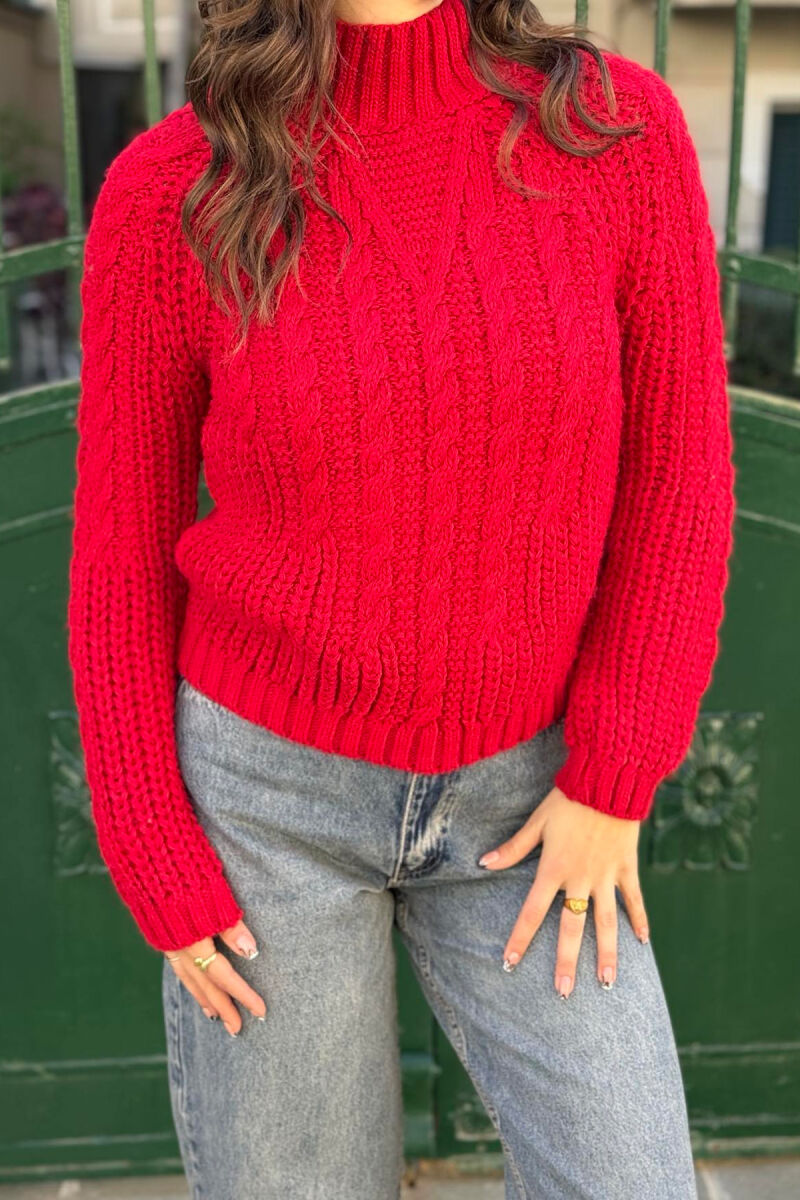 ONE COLOR KNITTED WOMEN SWEATER RED/E KUQE - 1