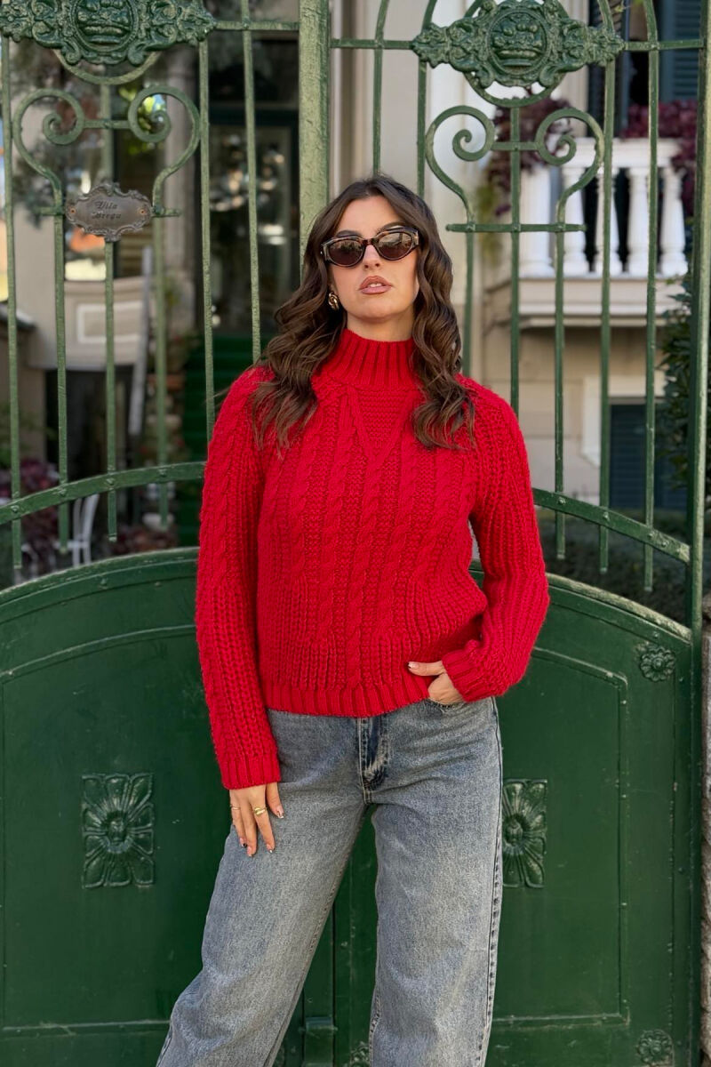 ONE COLOR KNITTED WOMEN SWEATER RED/E KUQE - 2