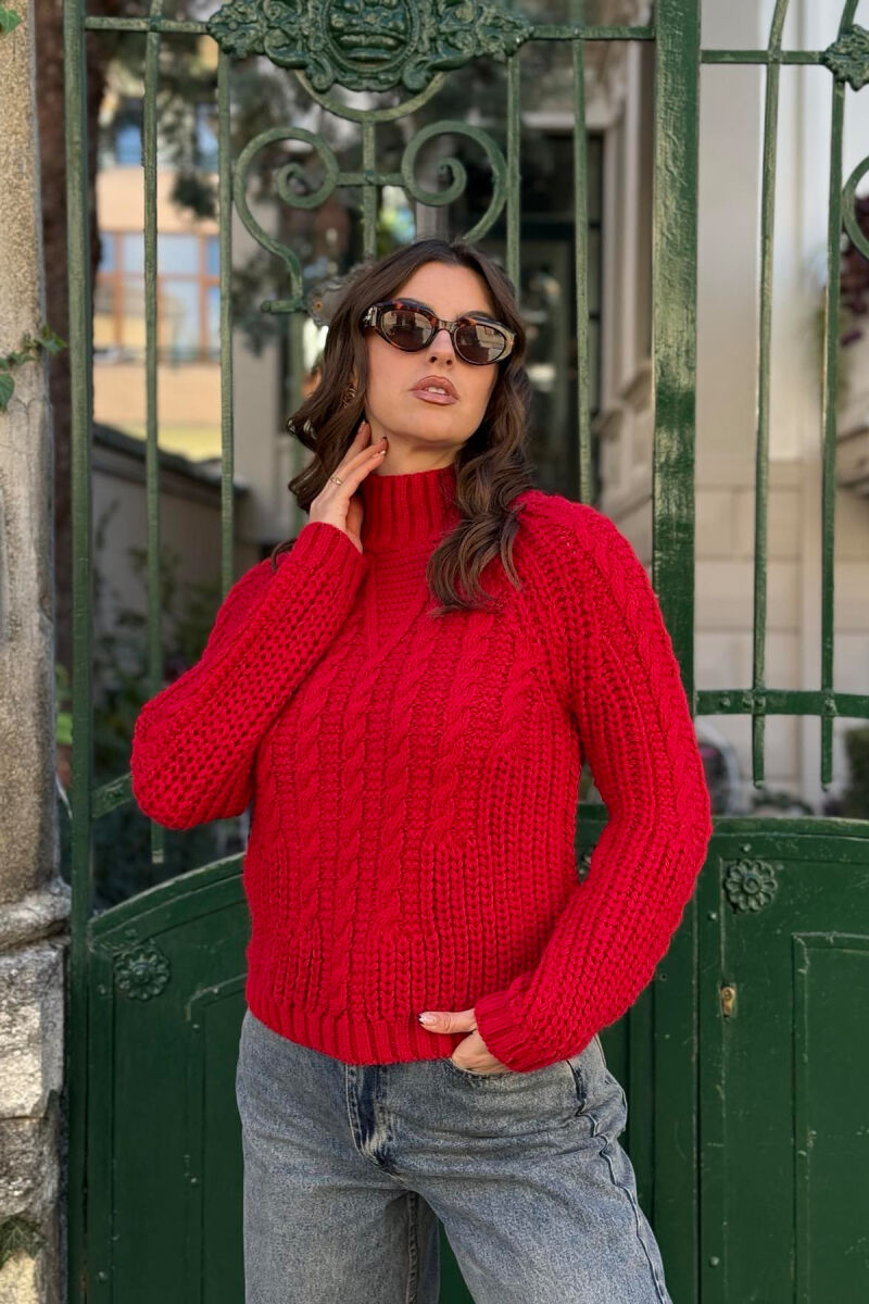 ONE COLOR KNITTED WOMEN SWEATER RED/E KUQE - 3