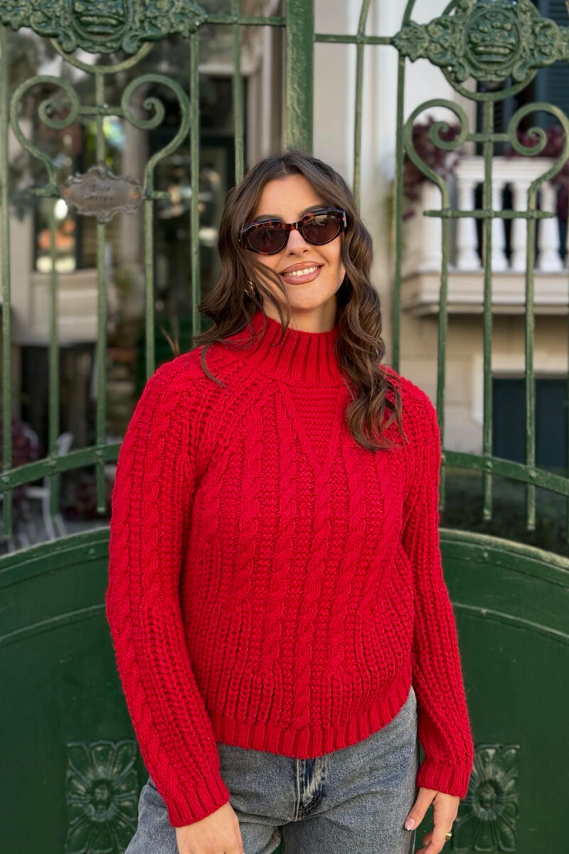 ONE COLOR KNITTED WOMEN SWEATER RED/E KUQE - 4