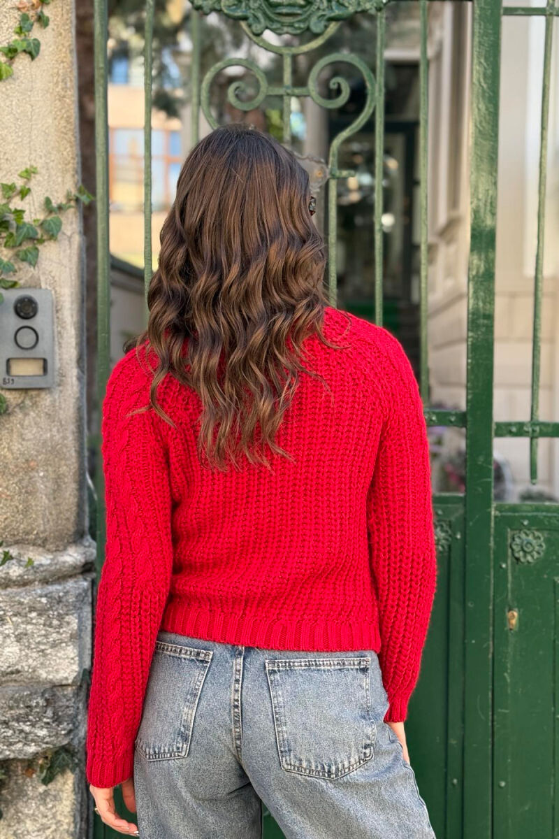 ONE COLOR KNITTED WOMEN SWEATER RED/E KUQE - 5