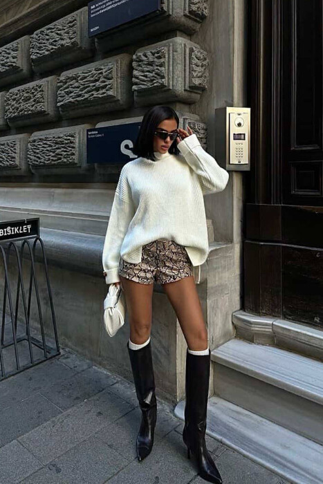 ONE COLOR KNITTED WOMEN SWEATER WHITE-E BARDHE - 1