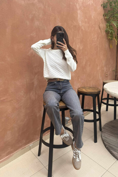 ONE COLOR KNITTED WOMEN SWEATER WHITE-E BARDHE - 2