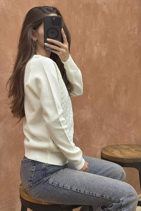 ONE COLOR KNITTED WOMEN SWEATER WHITE-E BARDHE - 4