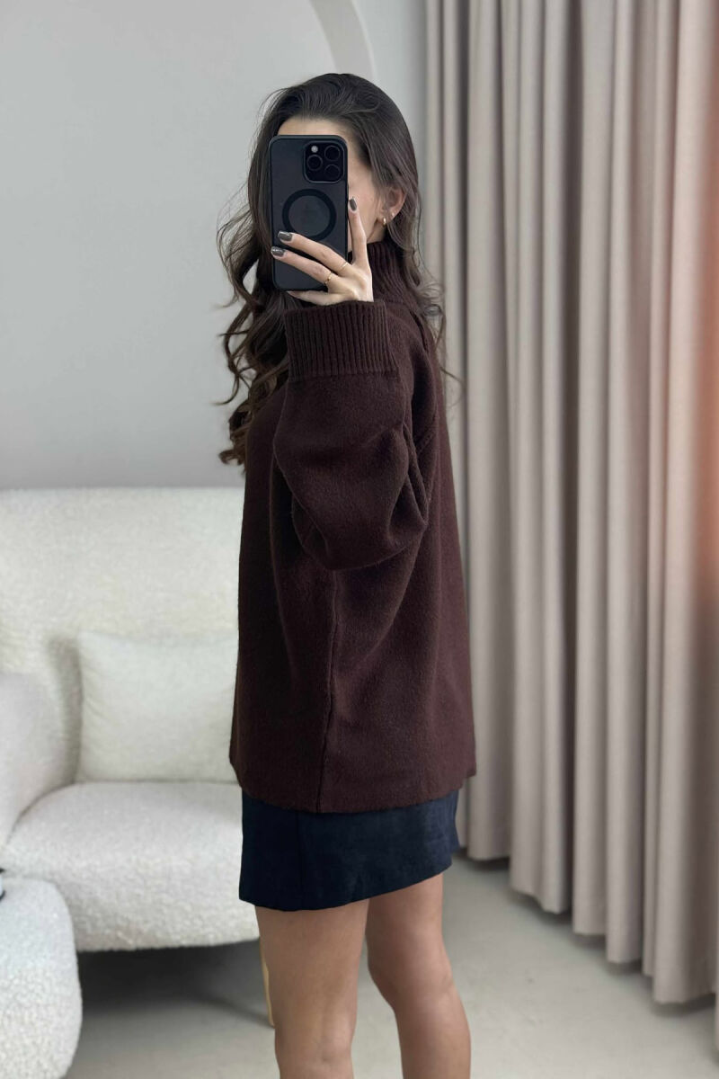 ONE COLOR KNITTED ZIPPER WOMEN CARDIGAN BROWN/KAFE - 3