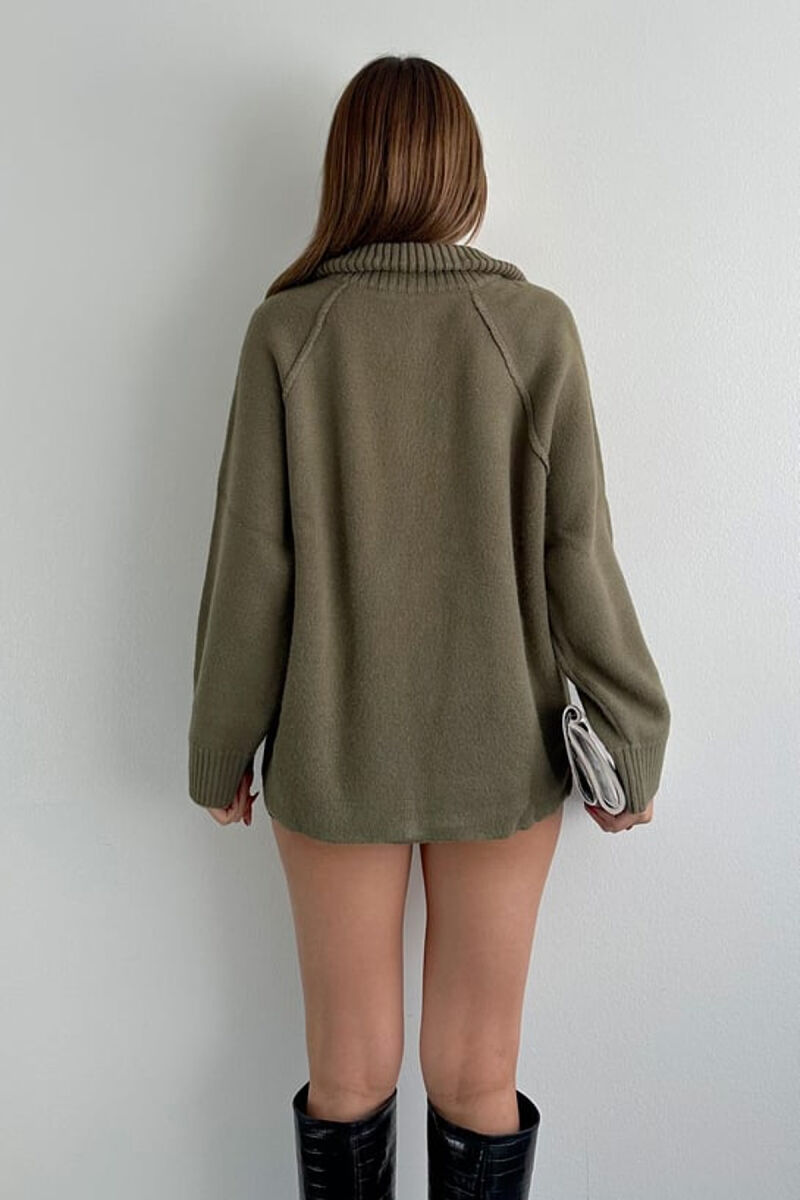 ONE COLOR KNITTED ZIPPER WOMEN CARDIGAN OLIVE/ULLI - 3