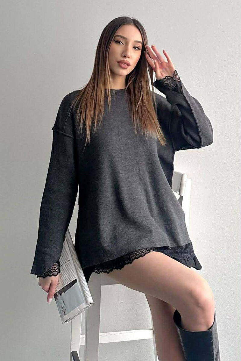 ONE COLOR LACE DETAIL WOMAN SWEATER GREY/GRI - 1