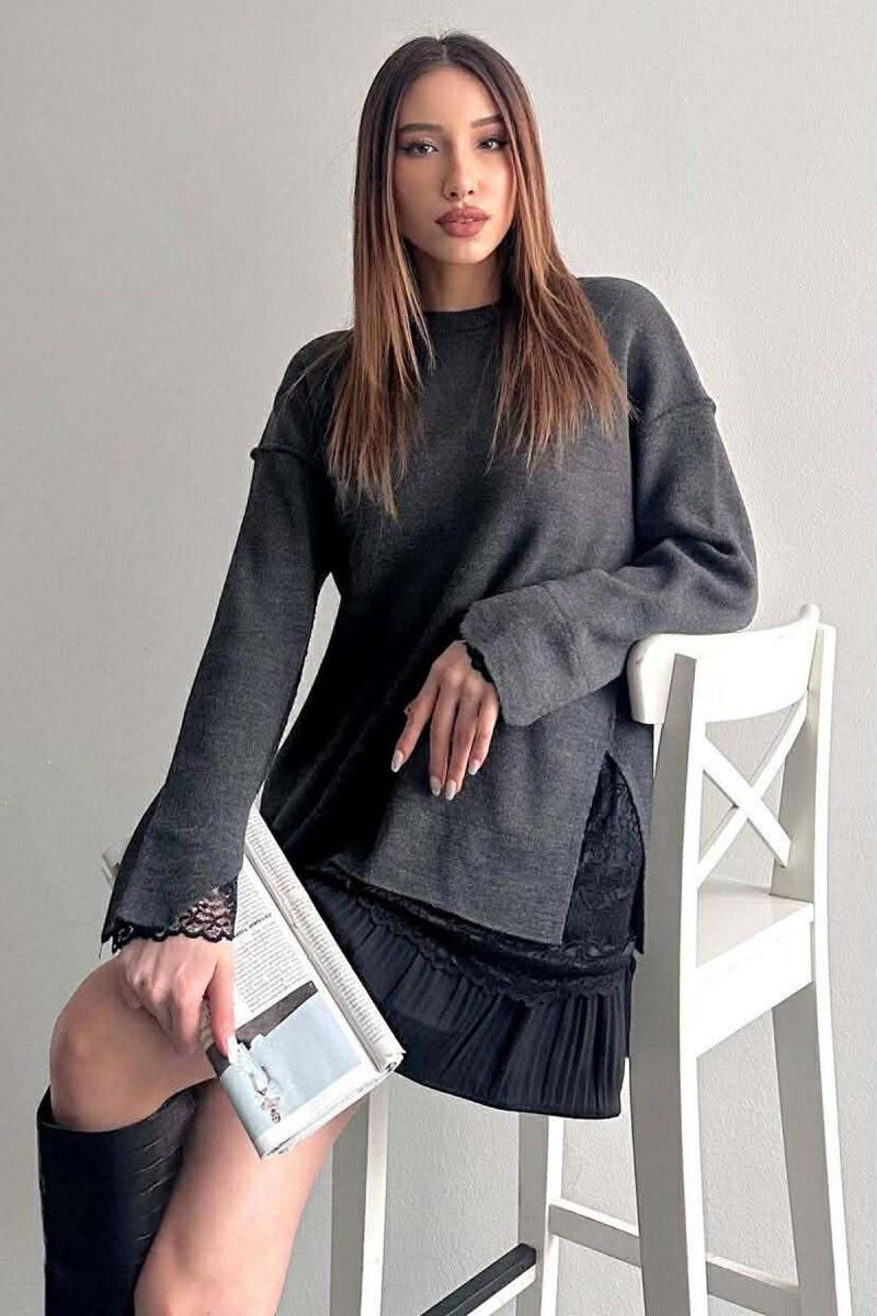 ONE COLOR LACE DETAIL WOMAN SWEATER GREY/GRI - 2