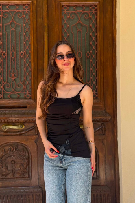 ONE COLOR LACE DETAIL WOMAN TANK TOP BLACK/ E ZEZE - 1