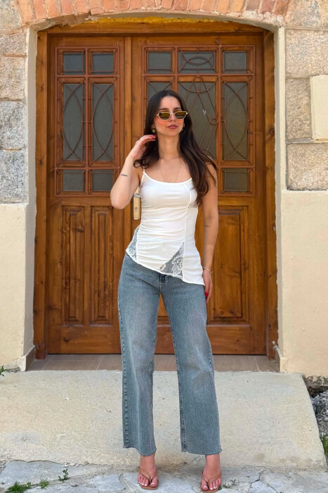 ONE COLOR LACE DETAIL WOMAN TANK TOP WHITE-E BARDHE - KLAUDIO FASHION