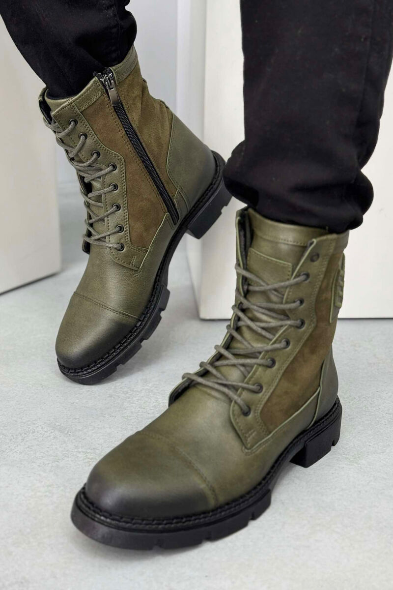 ONE COLOR LACE-UP MEN ANKLE BOOTS GREEN/JESHILE - 2