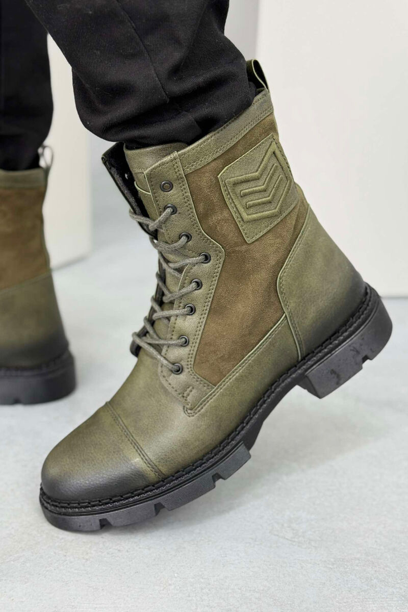 ONE COLOR LACE-UP MEN ANKLE BOOTS GREEN/JESHILE - 4