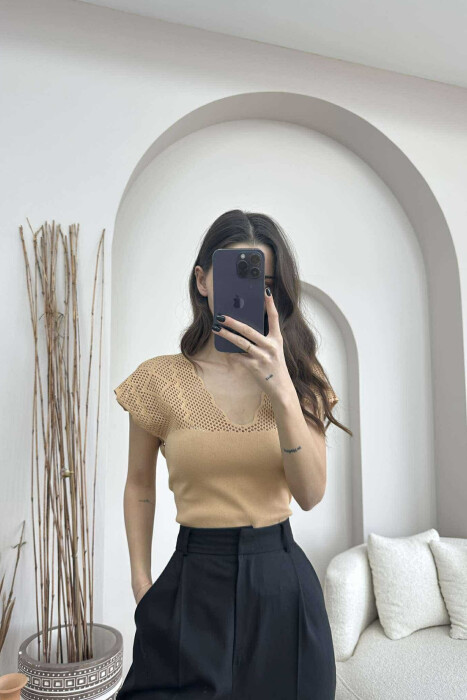 ONE COLOR LACE WOMEN TANK TOP BEIGE/BEZHE 