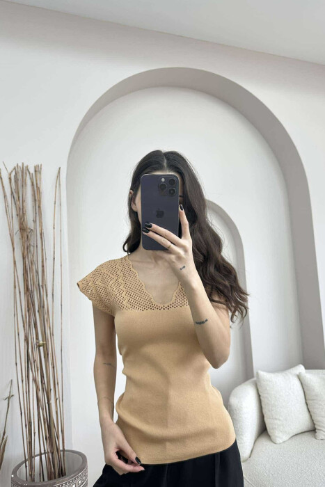 ONE COLOR LACE WOMEN TANK TOP BEIGE/BEZHE - 2