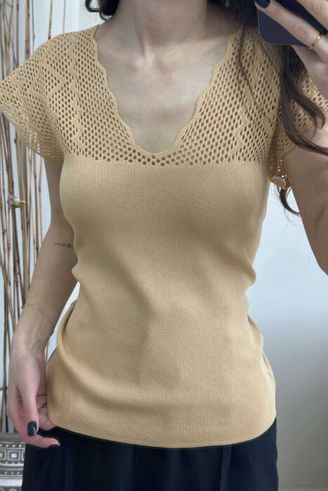 ONE COLOR LACE WOMEN TANK TOP BEIGE/BEZHE - 3